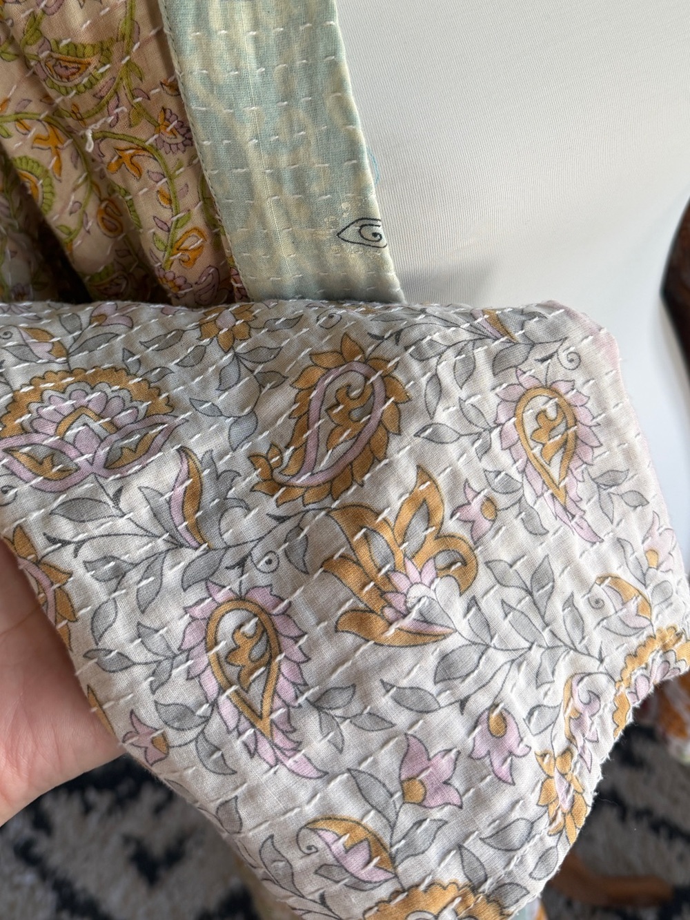Kantha Bae Dreamweaver Vintage Cotton Sari Pastel Cinch Kimono OS - Picture 6 of 16